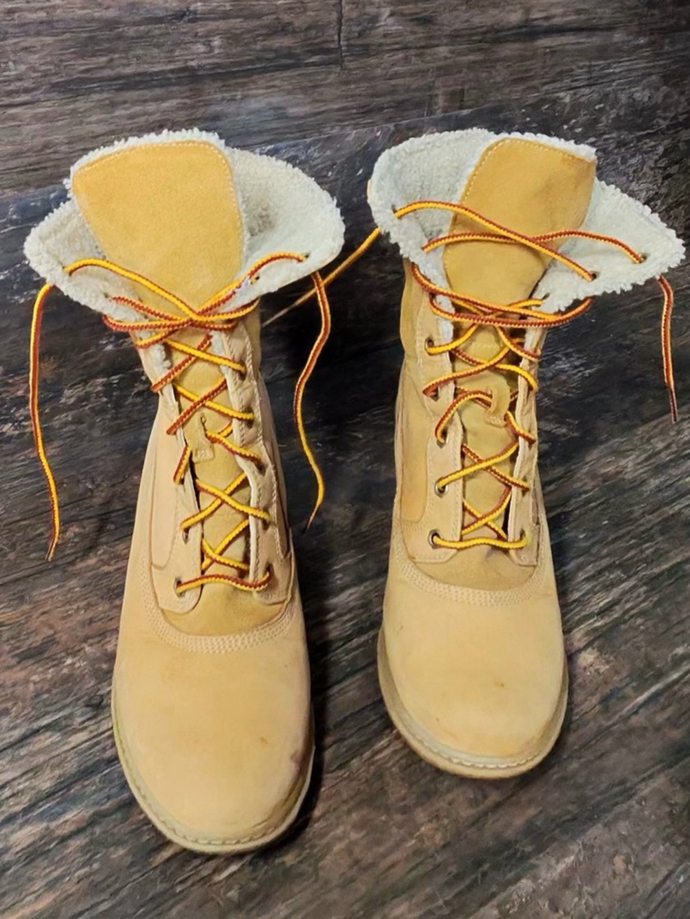 Timberland Wheat Lace-Up Shearling Combat Boots